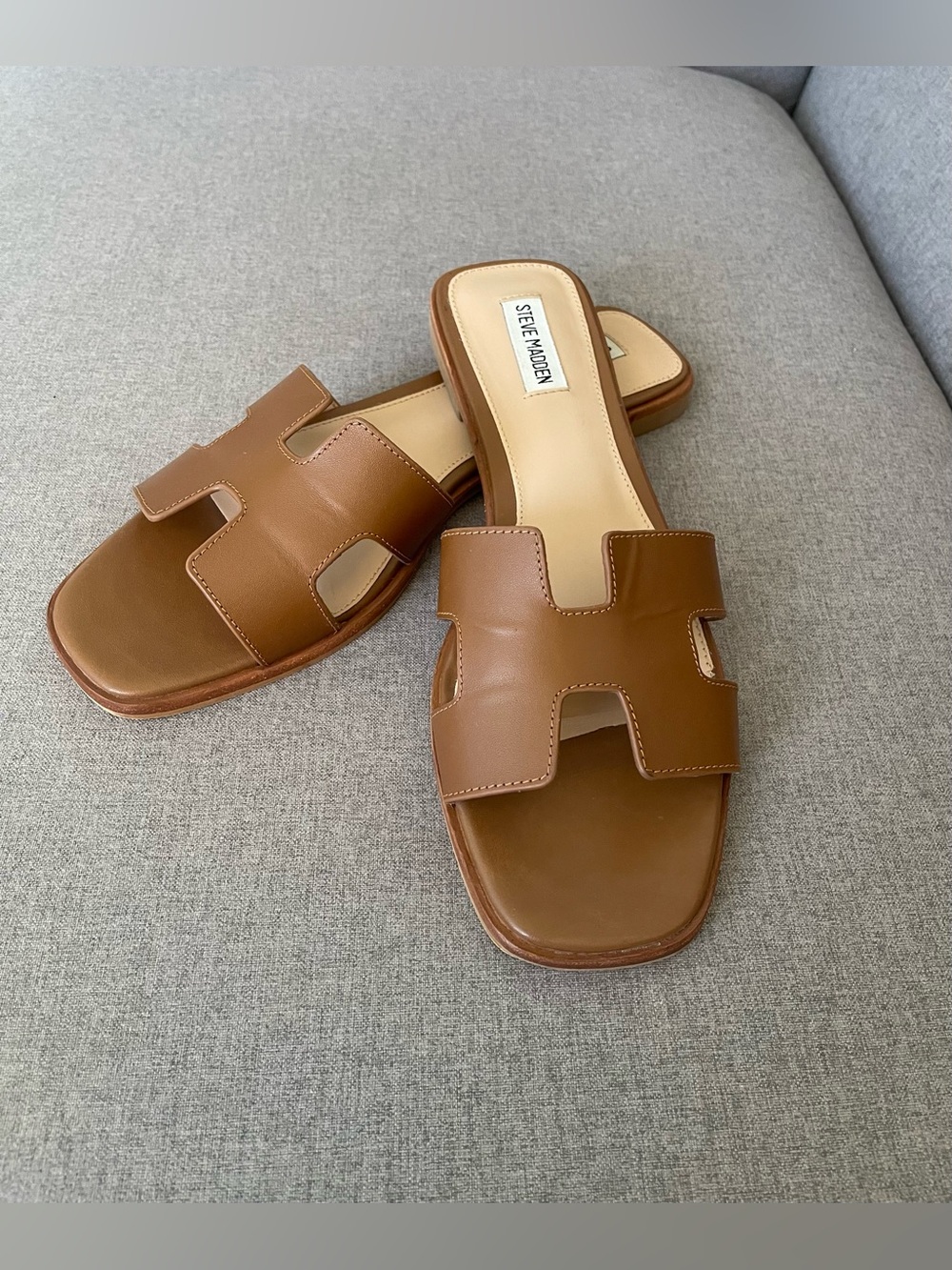 Steve Madden Hadyn Cognac Leather Women Slide Sandals Size 11